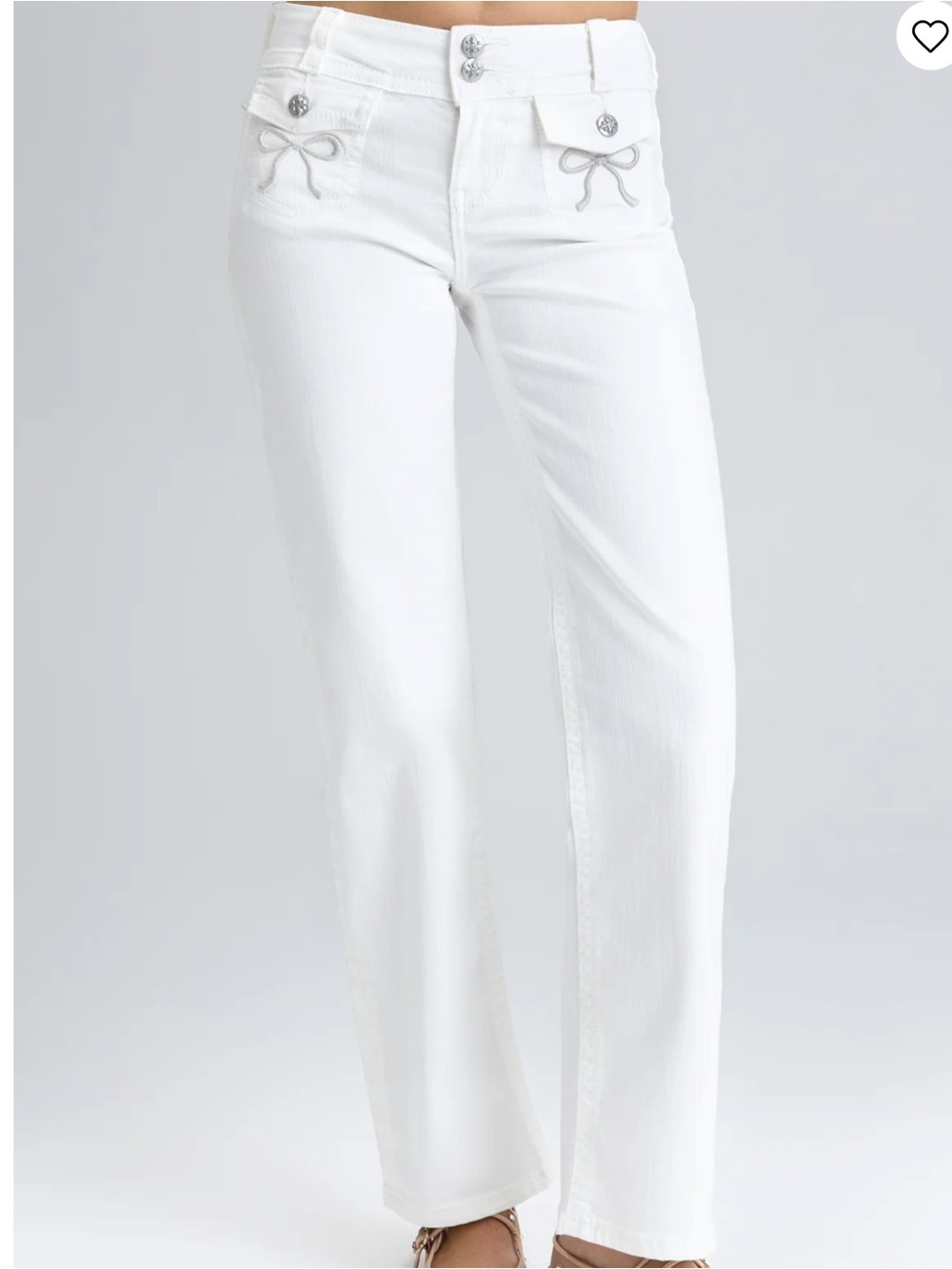 Miss Me White Denim Jeans Slim Wide Heavenly Roselle Silver Bow sz 25